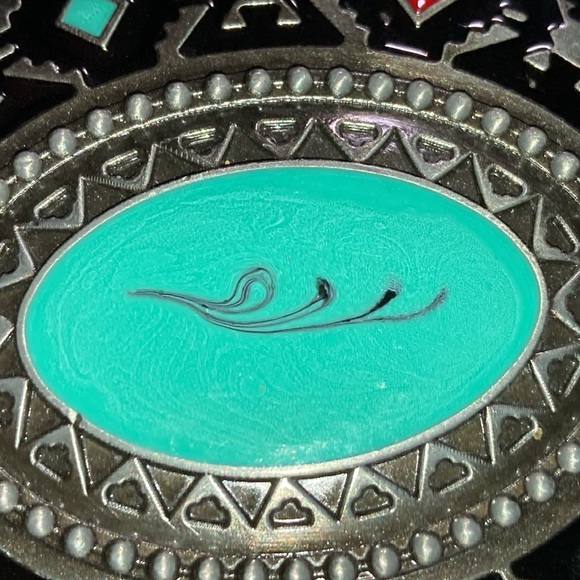 NWOT- WESTERN BELT BUCKLE AZTEC DESIGN WITH RED AND TEAL ACCENTS - Picture 3 of 9